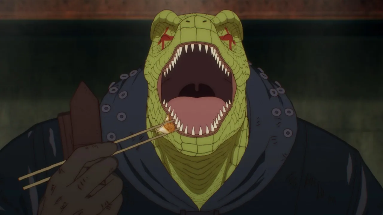 Caiman as seen in the Dorohedoro anime. 