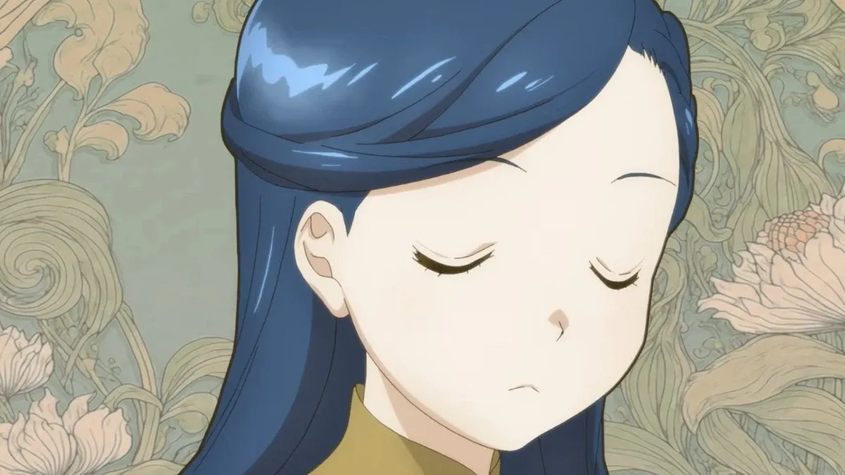 Myne against AI generated background in the opening sequence of Ascendance of a Bookworm Season 4