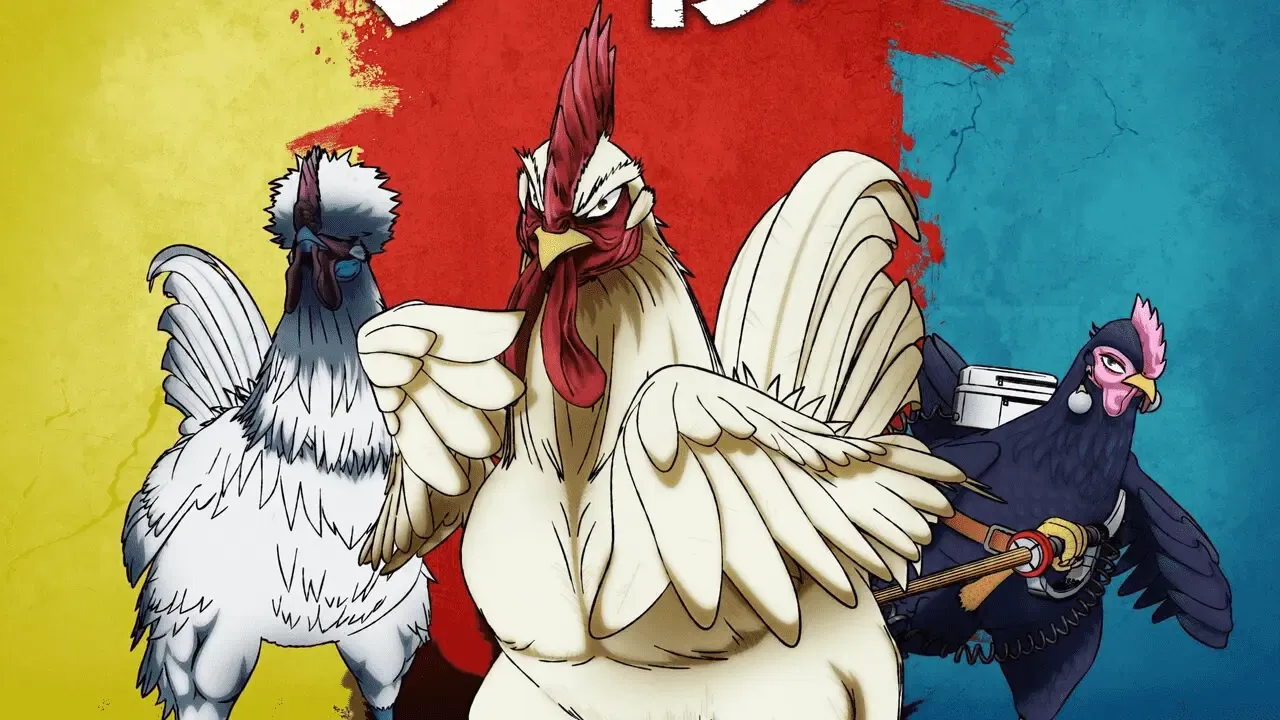 The fighting roosters as seen in the key visual.