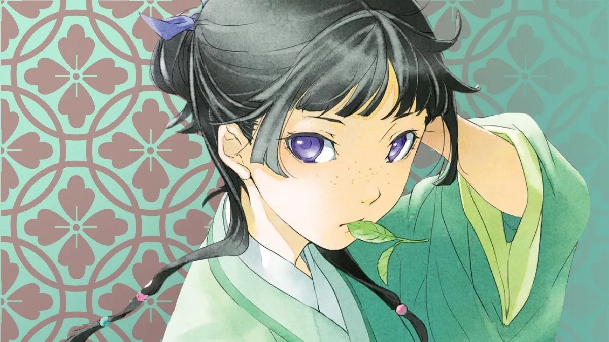 The Apothecary Diaries Light Novel Visual with teal background