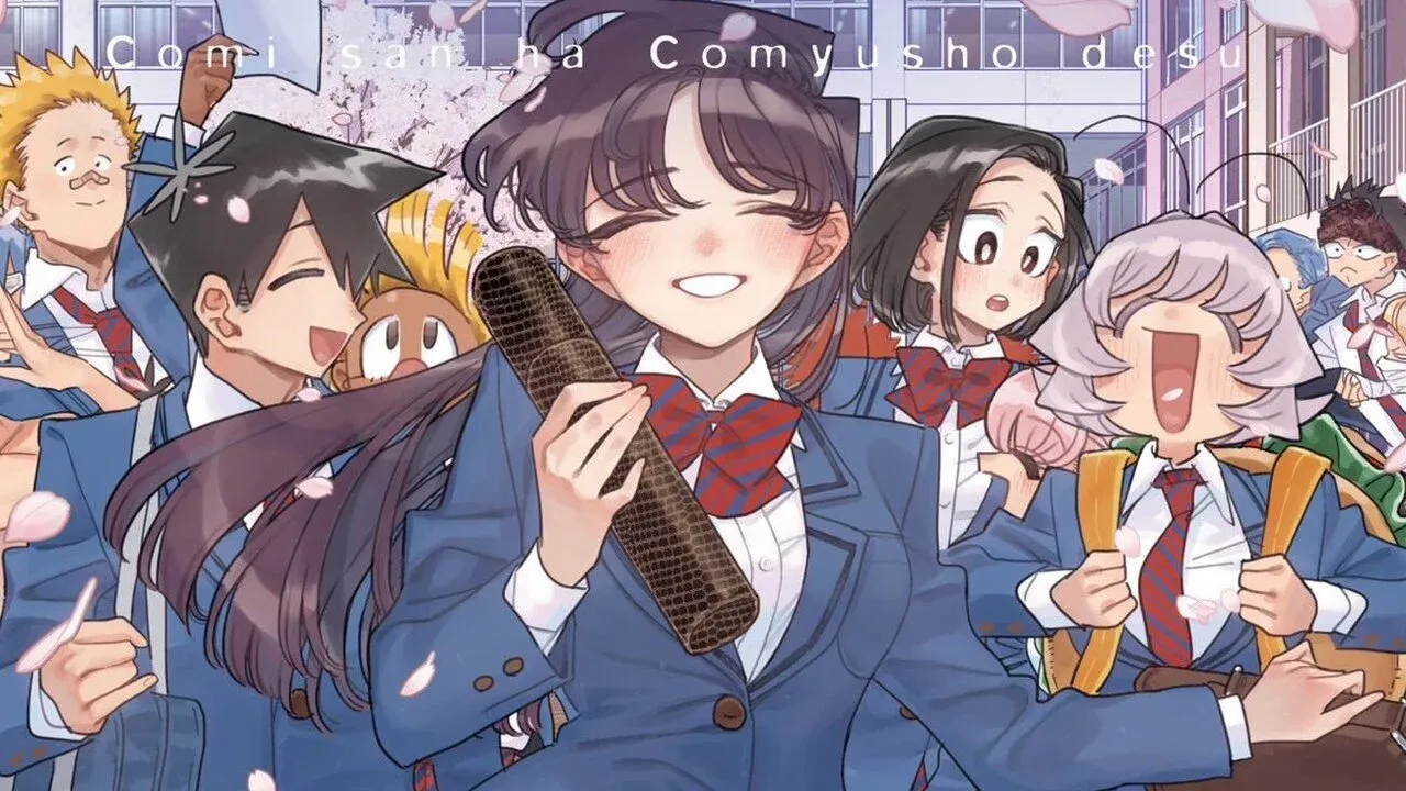 Komi and her friends as seen in the final volume cover.