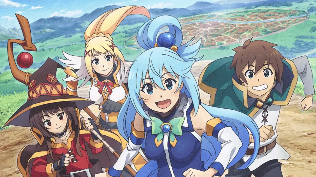 KonoSuba characters as seen in the anime.