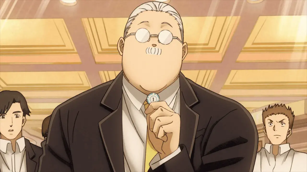 Taro Sakamoto with a gambling chip in his hand in episode 11.